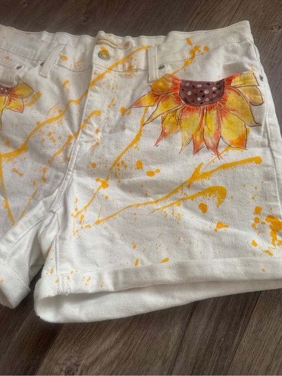Pants - Custom Hand-Painted Levi's Shorts Sunflower Wearable Art Streetwear Size 12 - 33